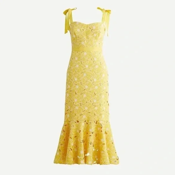 J. Crew | Dresses | J Crew Yellow Eyelet Midi Dress With Flounce Hem |  Poshmark